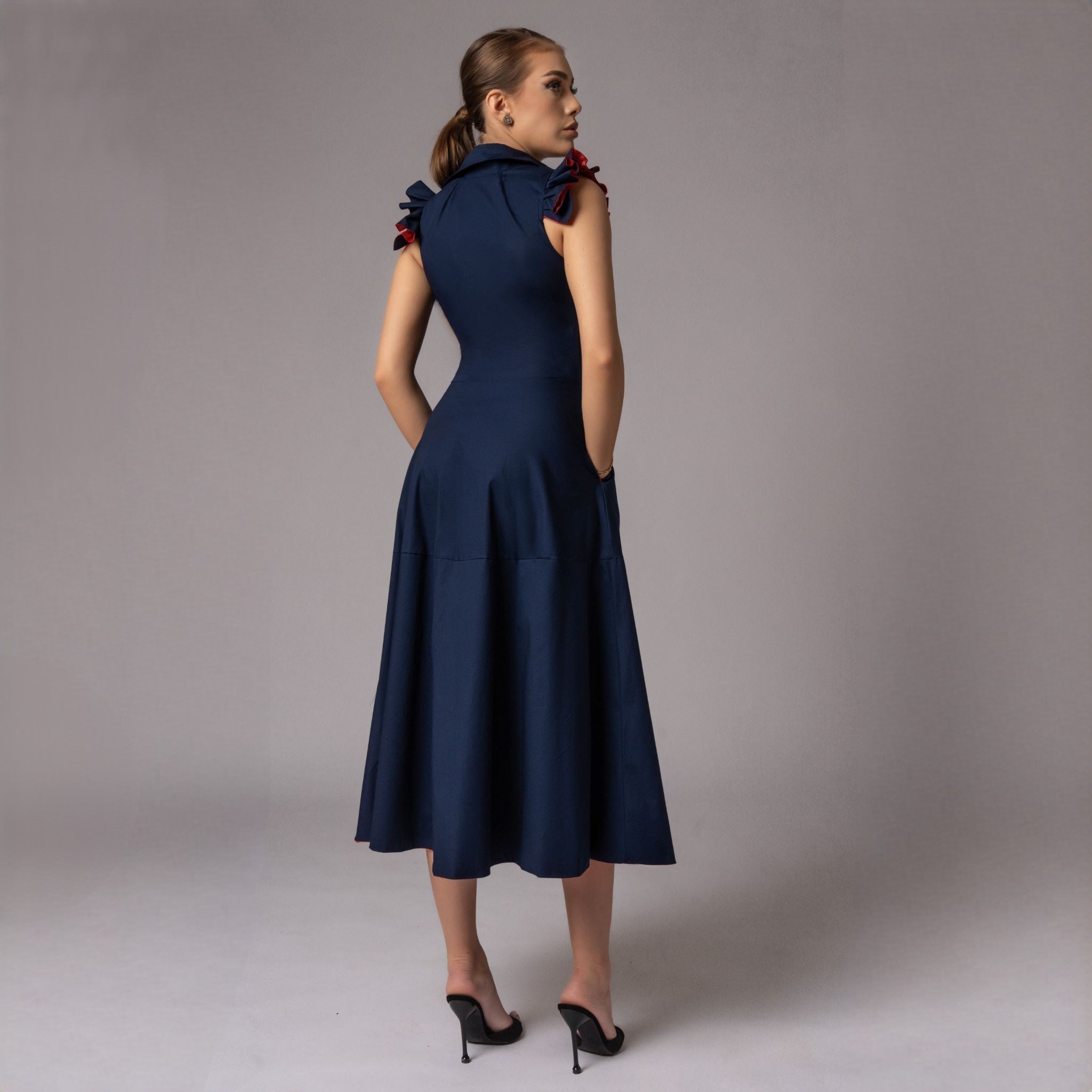 Rochie midi bleumarin din poplin Aime