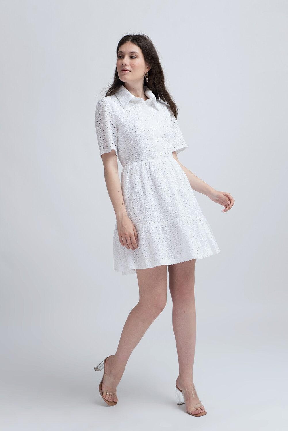 Rochie Scurtă din Bumbac Perforat