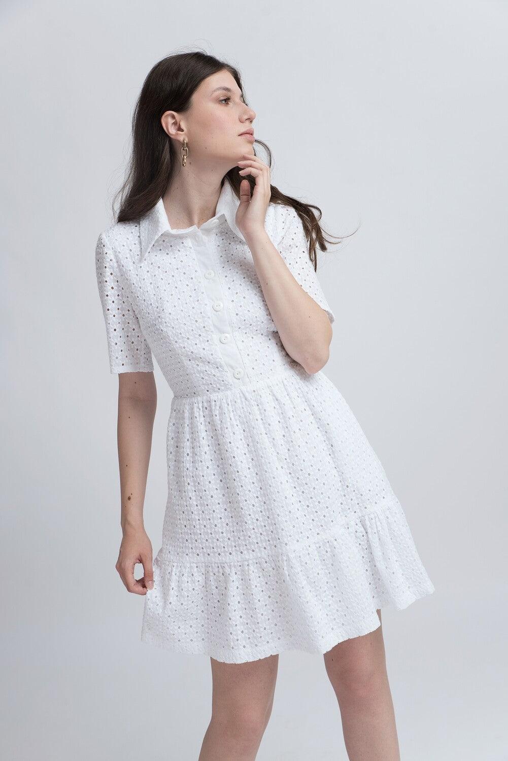 Rochie Scurtă din Bumbac Perforat