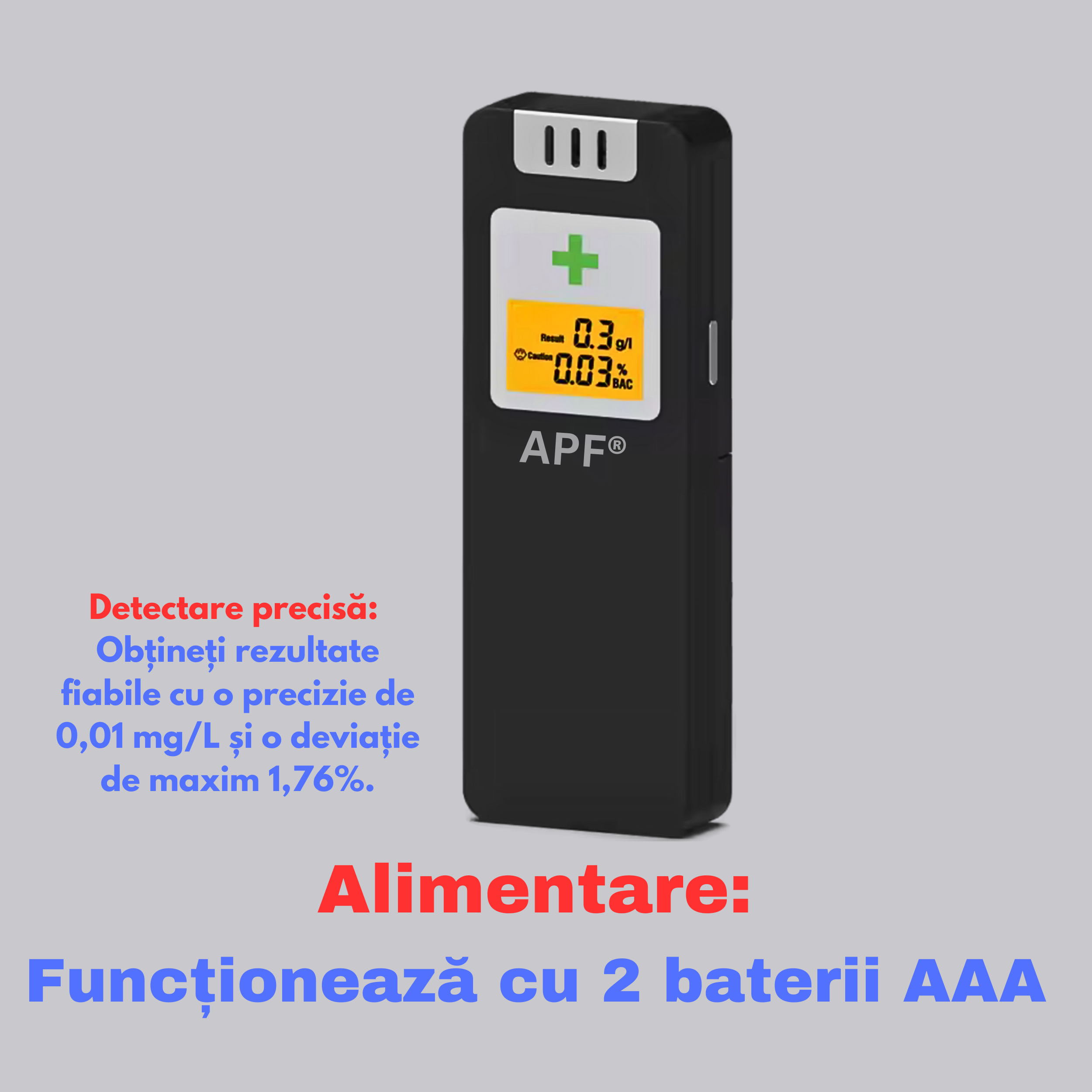 Alcooltest Digital Certificat NF – Precizie 0.01% BAC, LCD, Alertă Sonoră