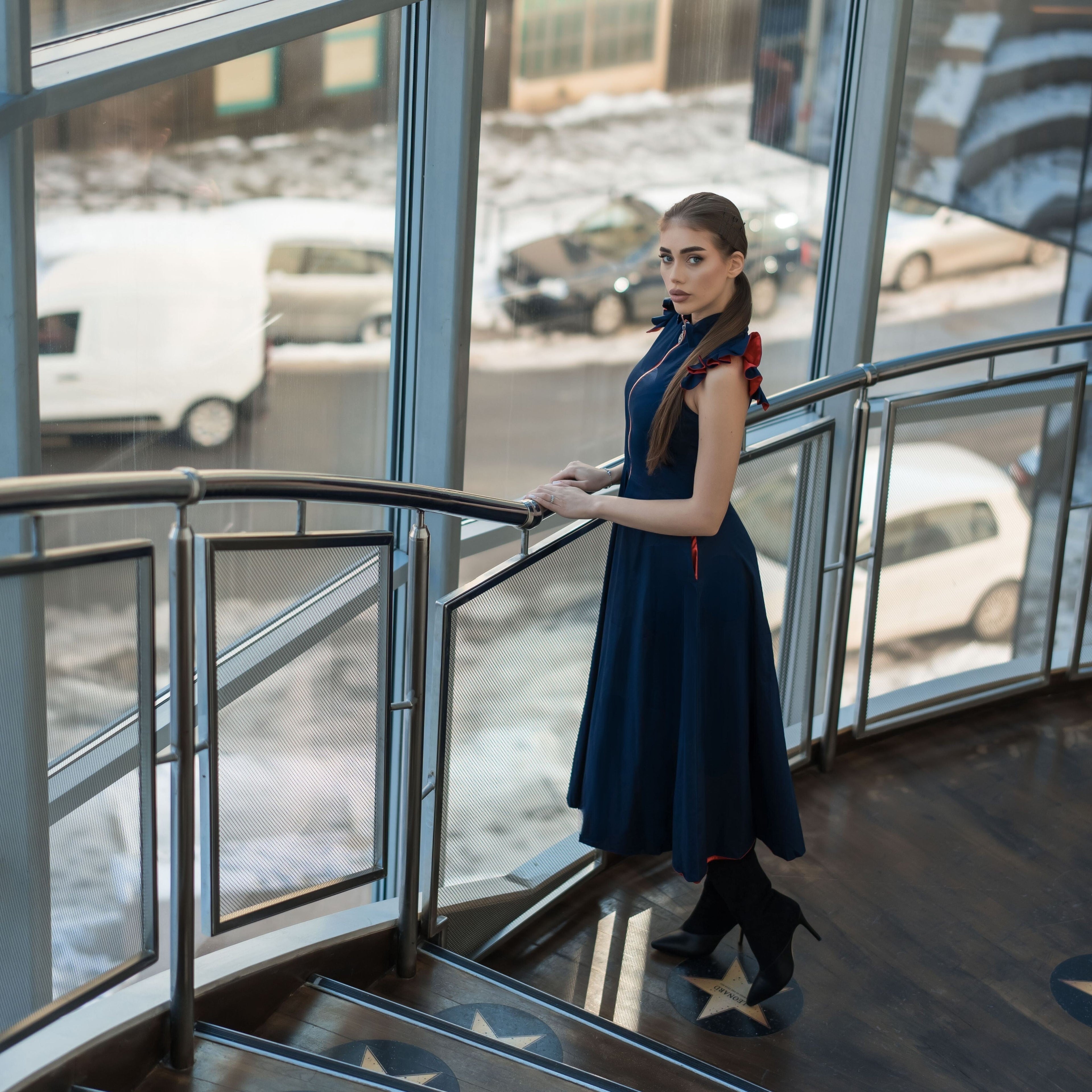 Rochie midi bleumarin din poplin Aime