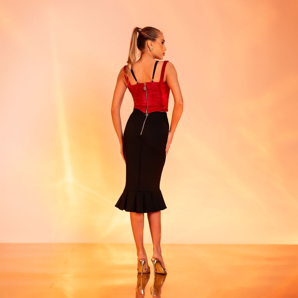 Fusta neagra midi tip creion cu volan