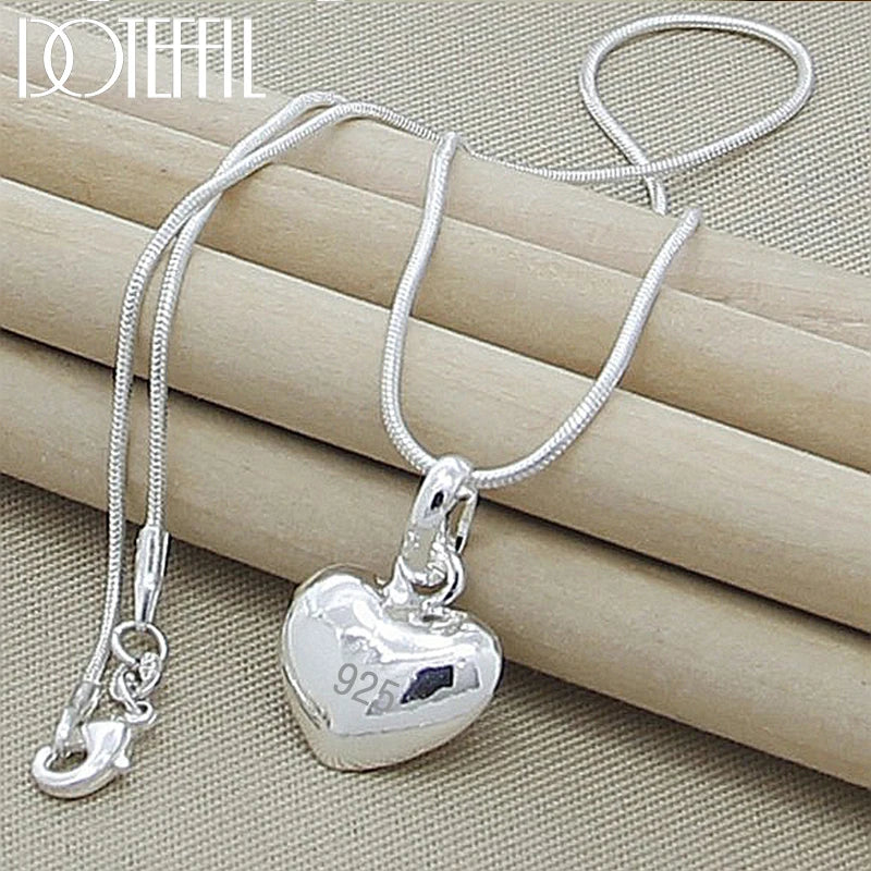Silver Color Solid Small Heart Pendant Necklace 16-30 Inch