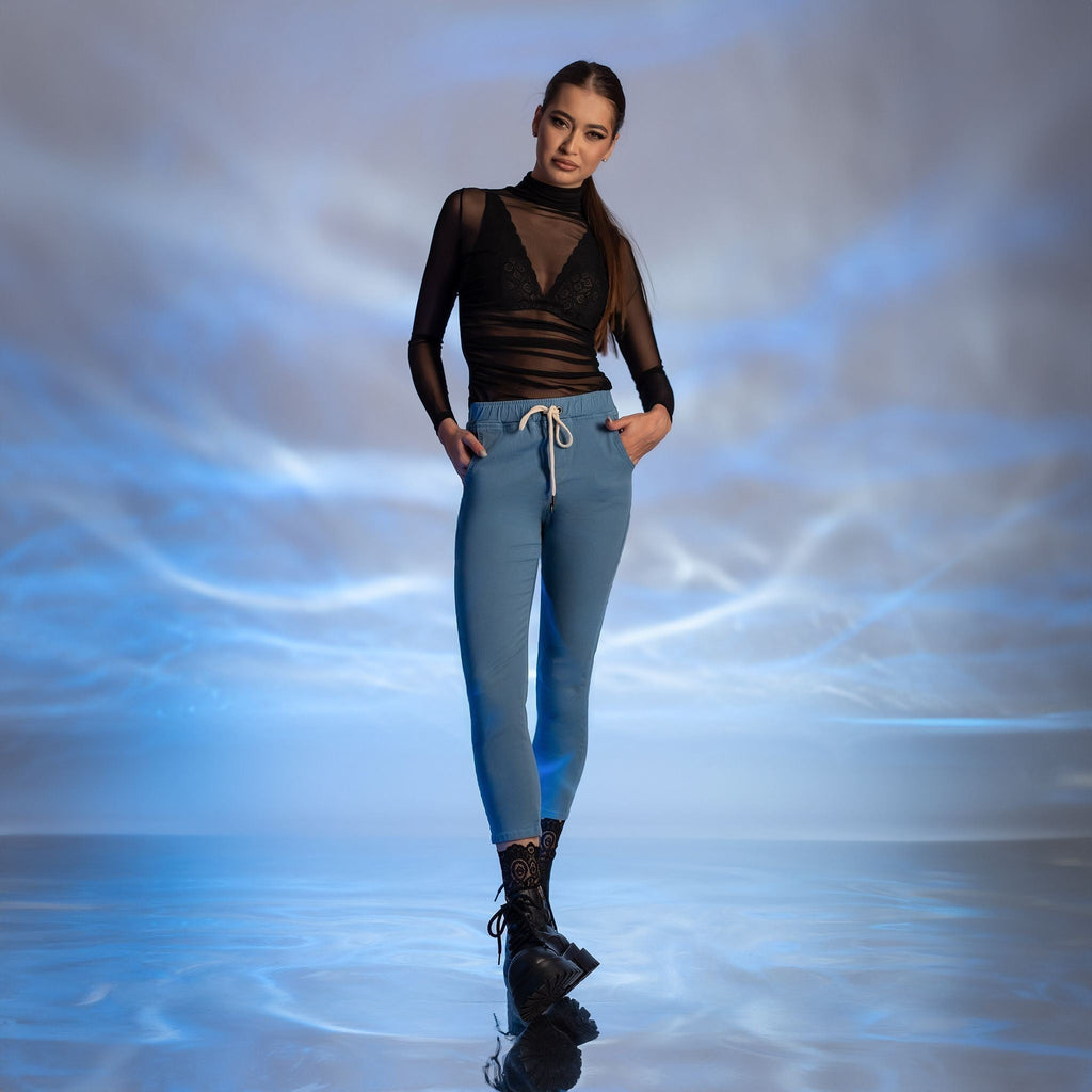 Helanca transparenta din tulle elastic cu drapaje pe fata