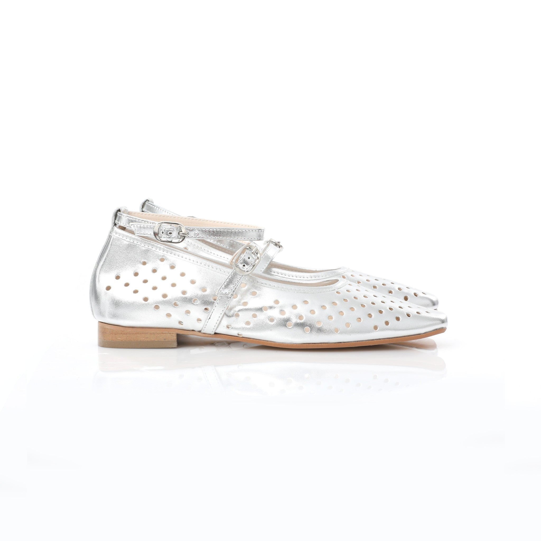 Ballerina Mary Jane Argent | Perforated Detail