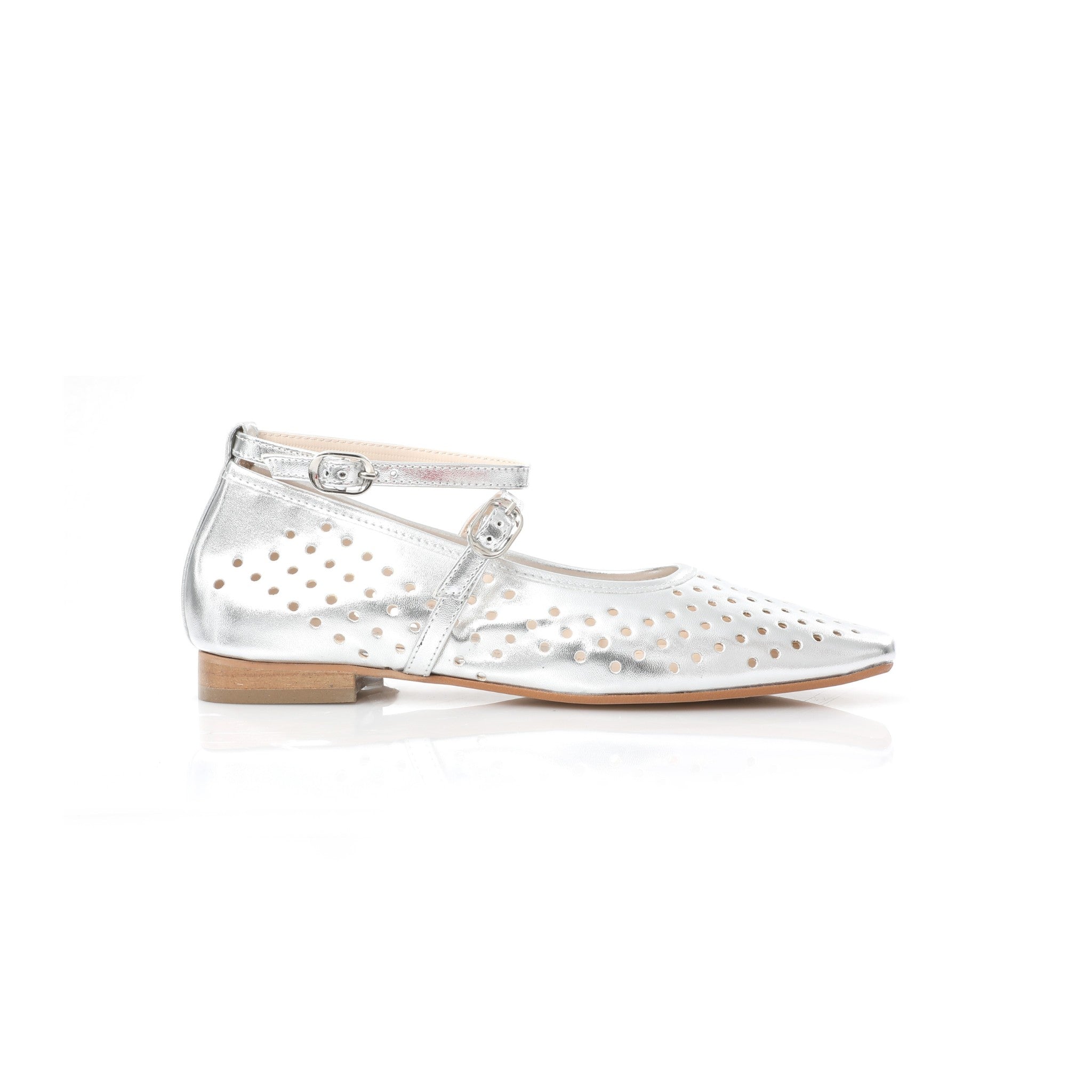 Ballerina Mary Jane Argent | Perforated Detail