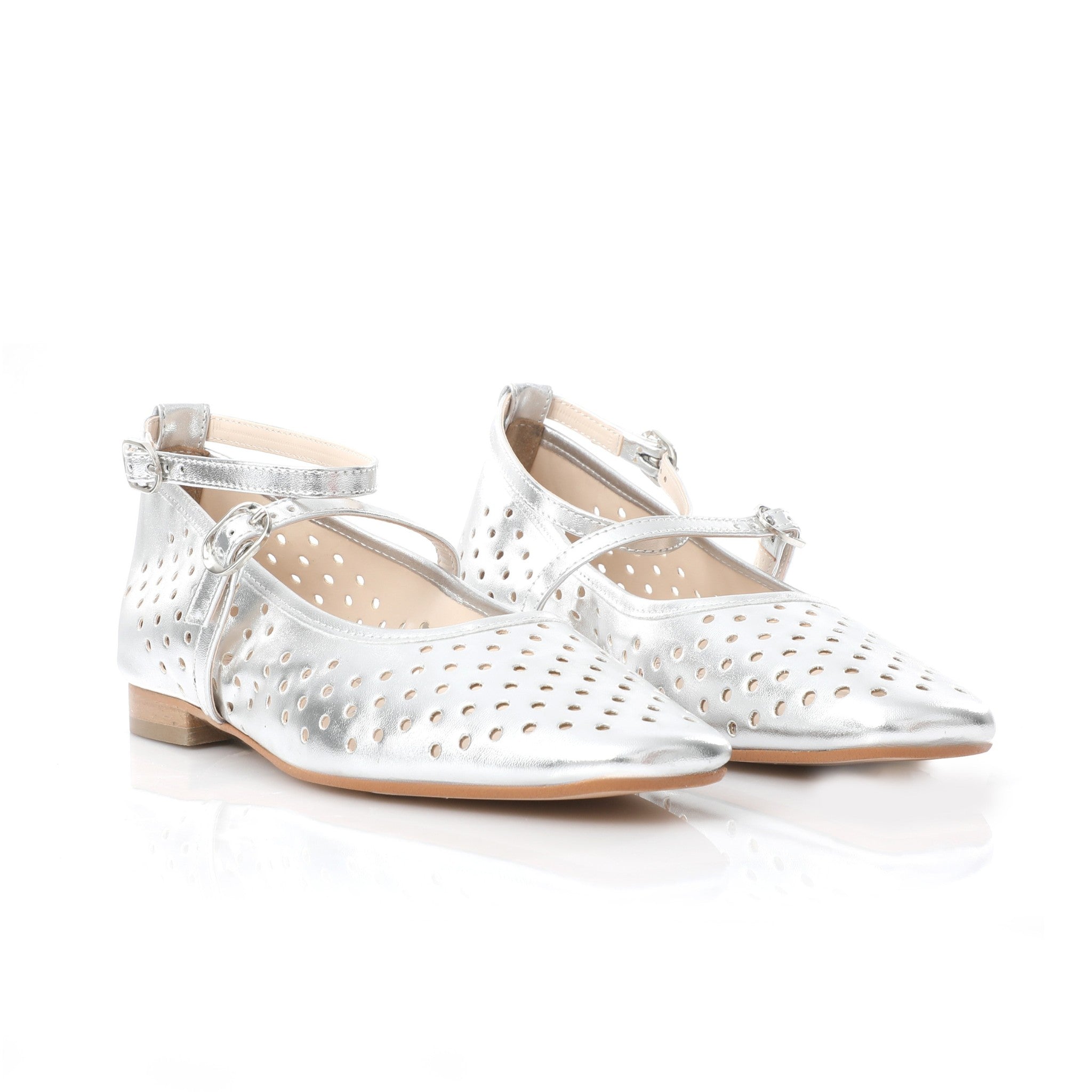 Ballerina Mary Jane Argent | Perforated Detail