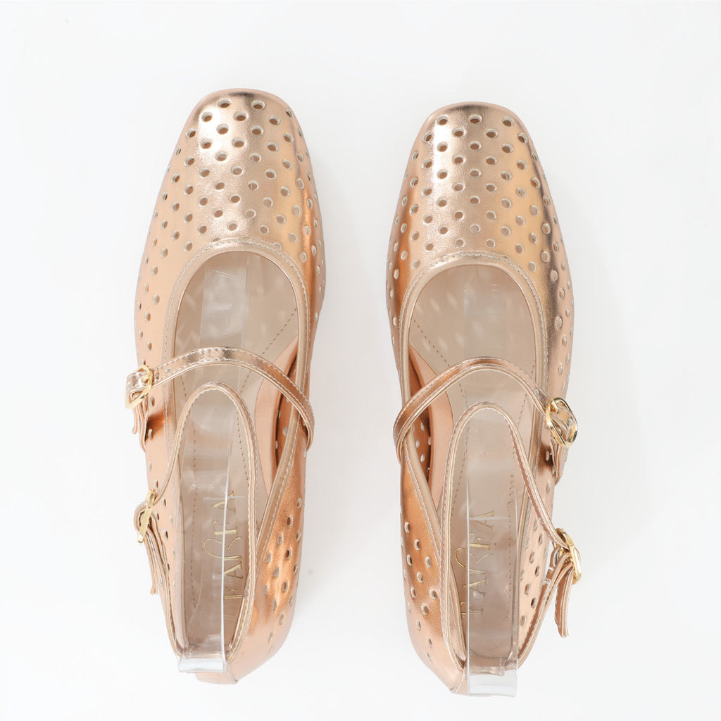 Ballerina Mary Jane Champagne | Perforated Detail