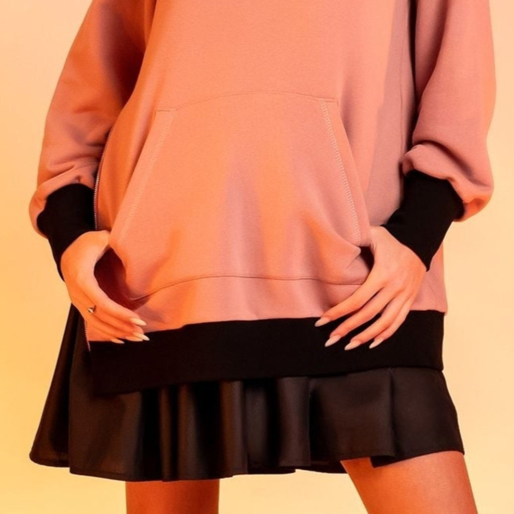 Rochie hanorac roz cu insertii tip camasa Mondey