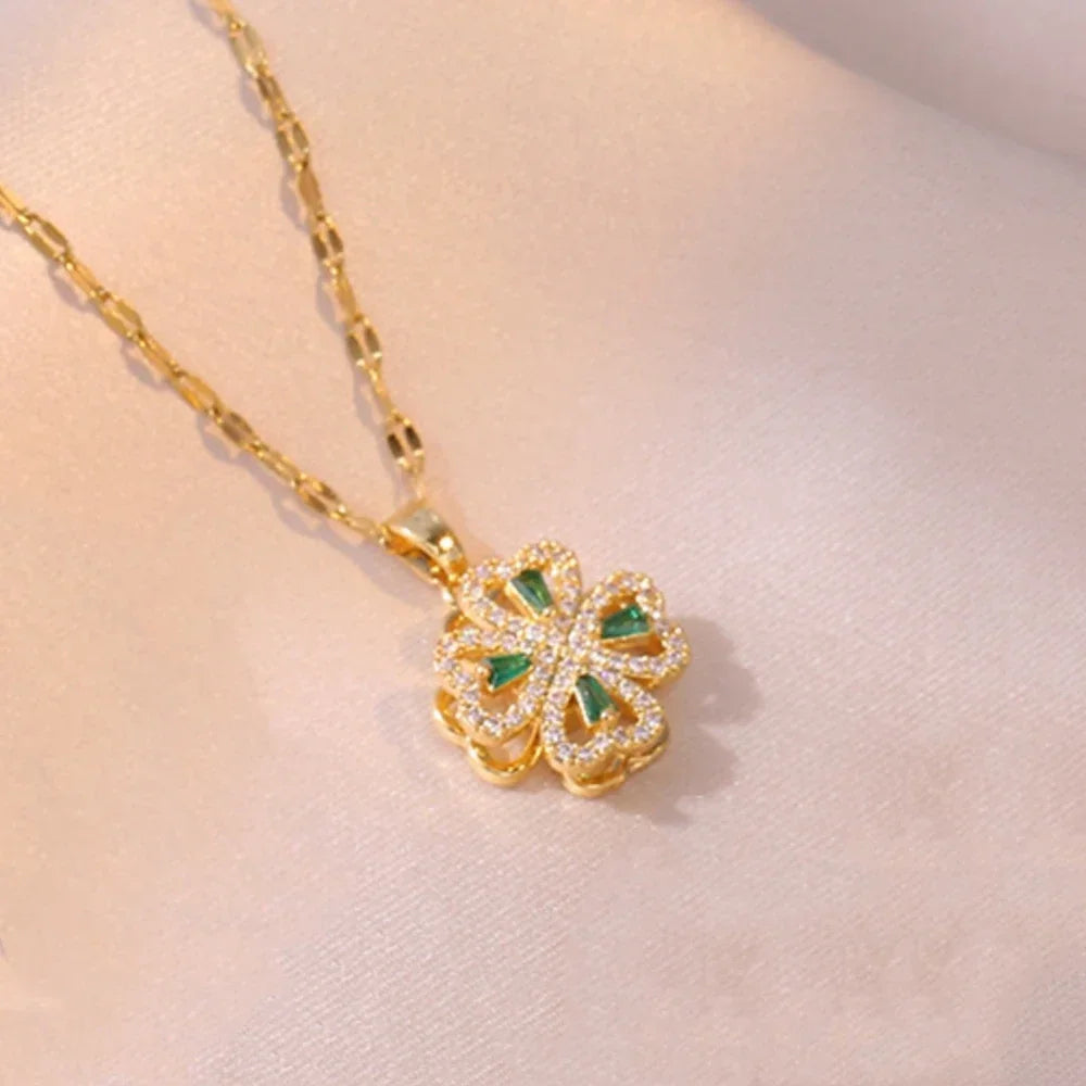 360° Rotating Creative Four-leaf Clover Pendant Necklace for Women