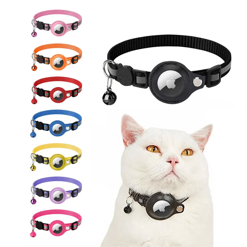 Airtag Reflective Pet GPS Collar with Bell Real-Time Tracker for Dogs Cats Puppy Necklace