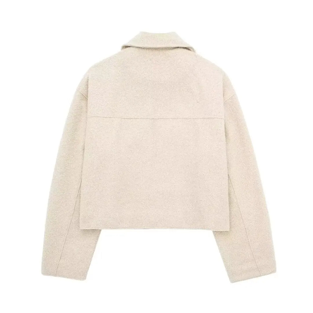 Winter Autumn Fleece Cropped Jacket Lapel
