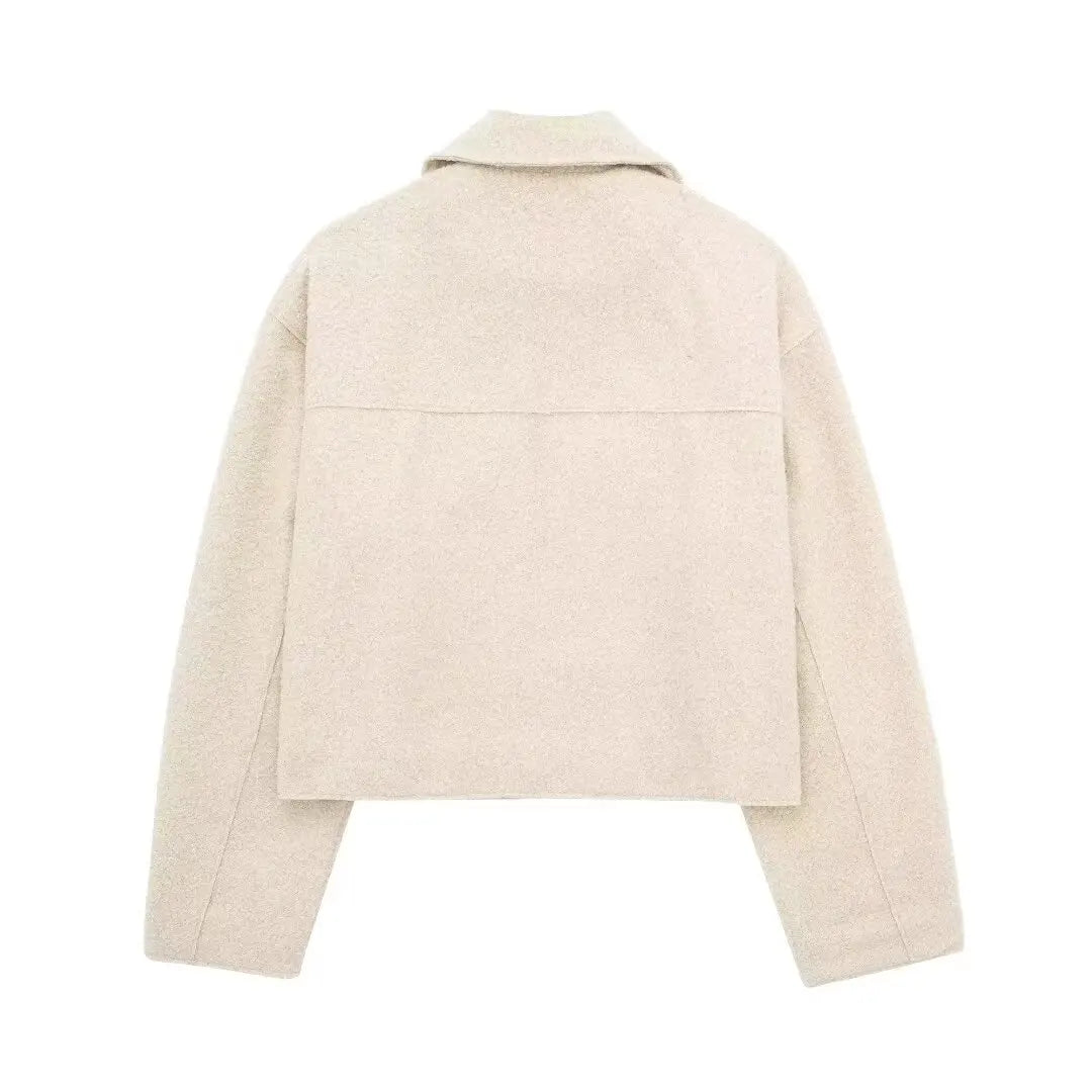 Winter Autumn Fleece Cropped Jacket Lapel