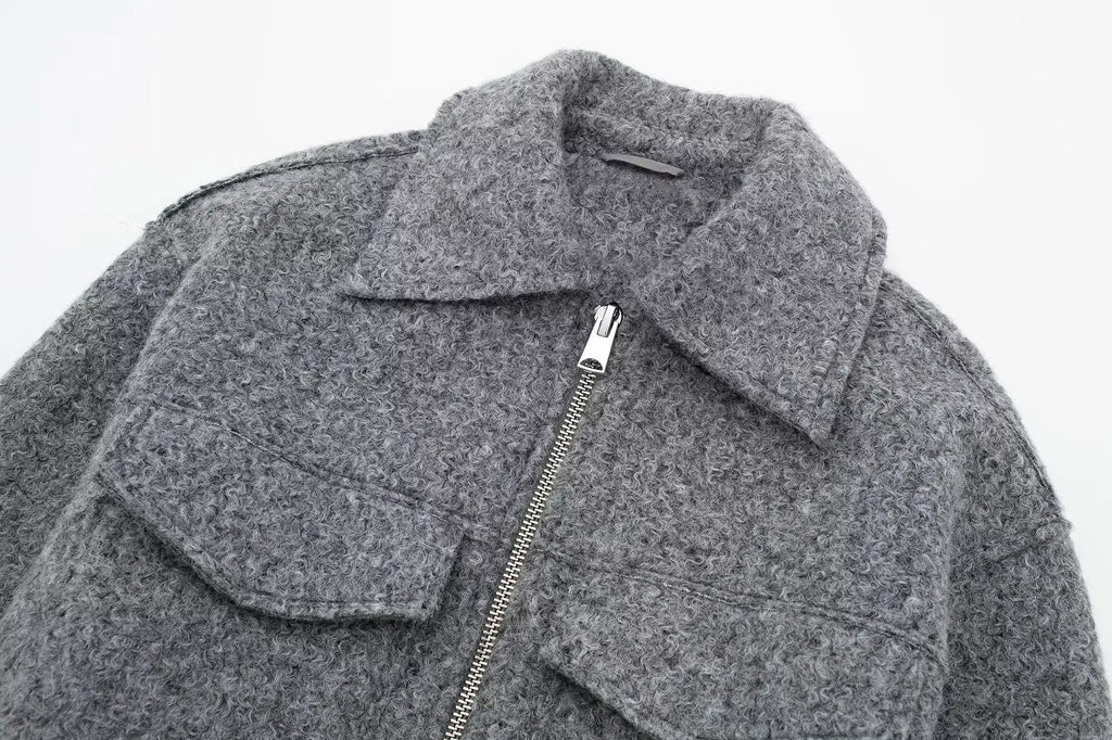 Winter Autumn Fleece Cropped Jacket Lapel
