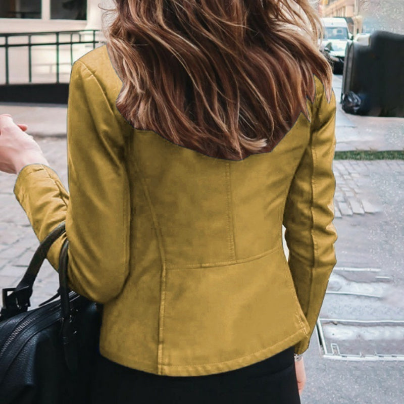 Slim Fit Faux Leather Jacket Women