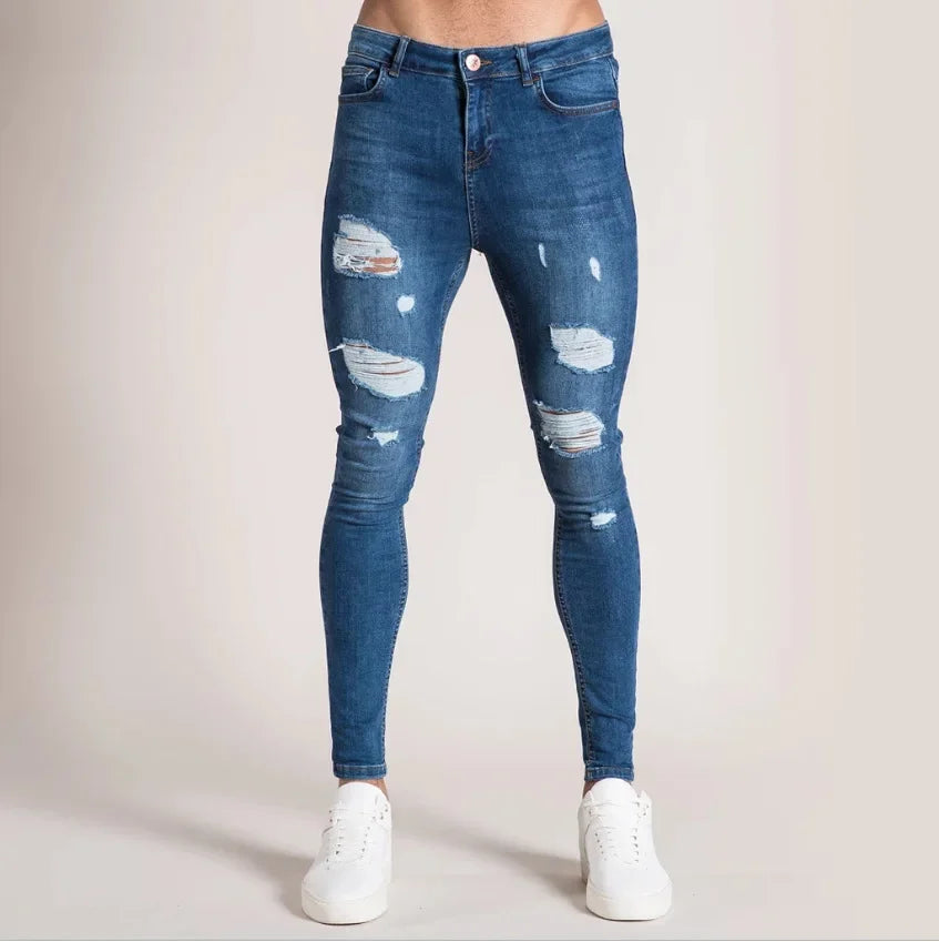 Skinny Ripped Jeans Men Cotton