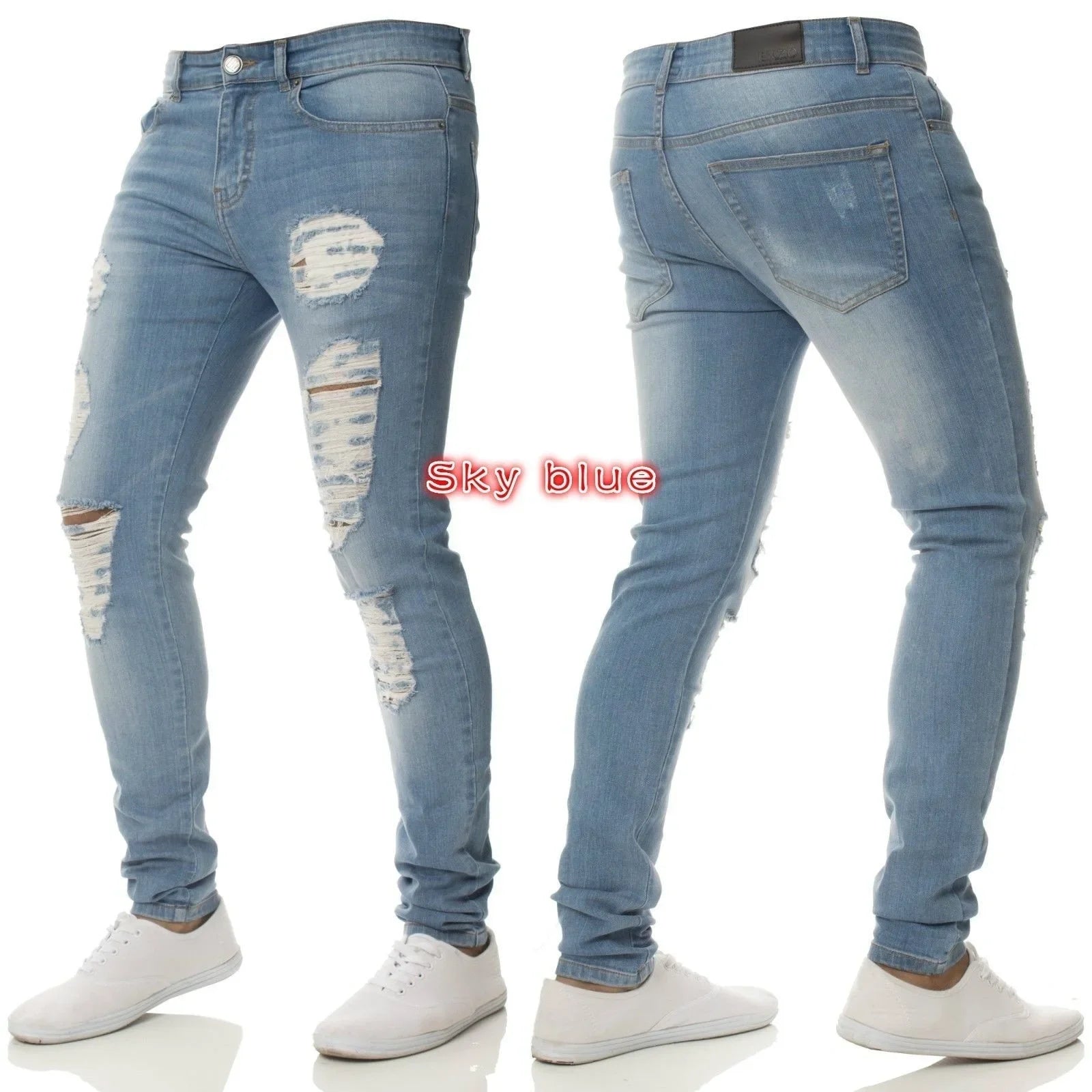 Skinny Ripped Jeans Men Cotton