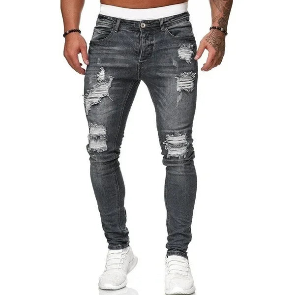 Skinny Ripped Jeans Men Cotton