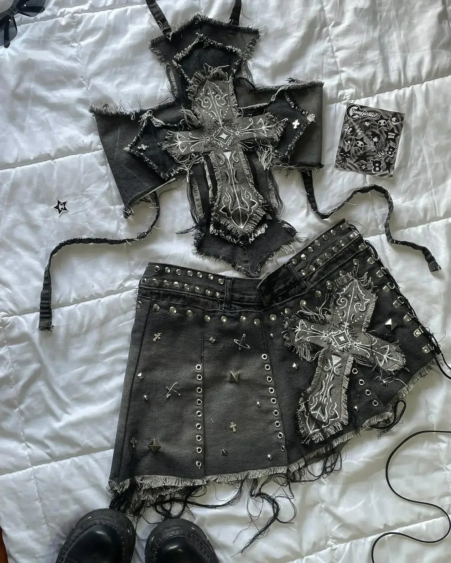 Leather Spliced Denim Black