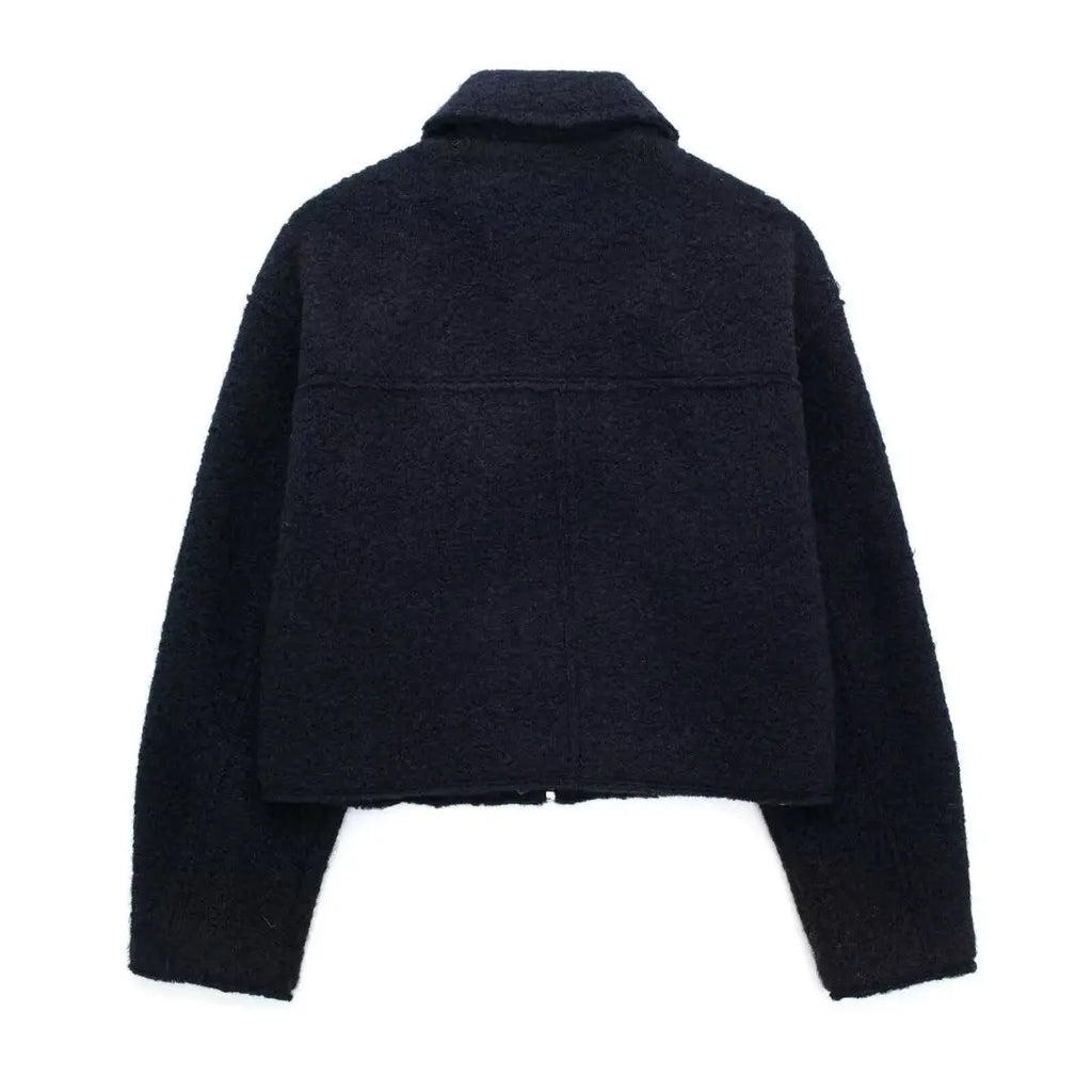 Winter Autumn Fleece Cropped Jacket Lapel