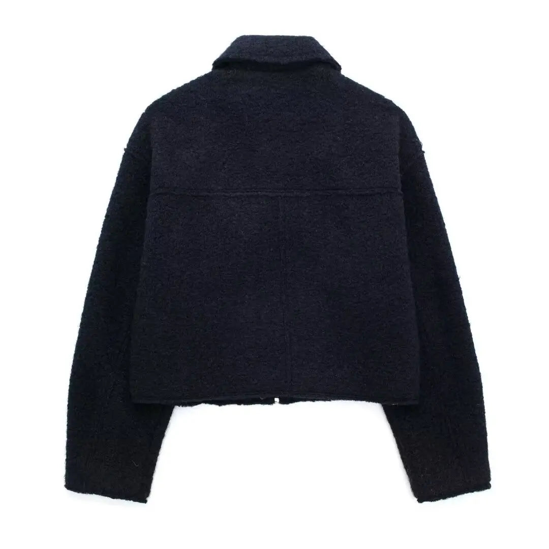 Winter Autumn Fleece Cropped Jacket Lapel