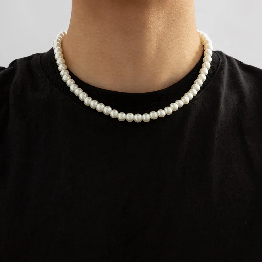 Pearl Beaded Short Choker Necklace for Men