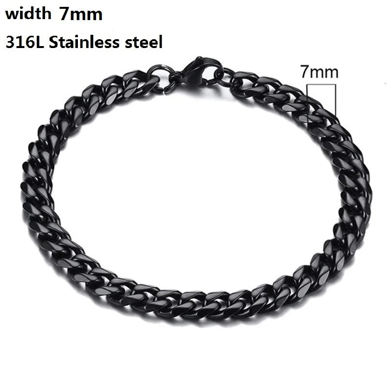 316L Stainless Steel Cuban Chain Bracelet for Men Women