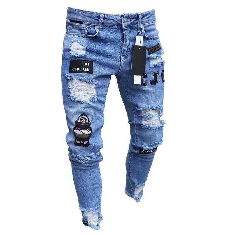 Skinny Ripped Jeans Men Cotton