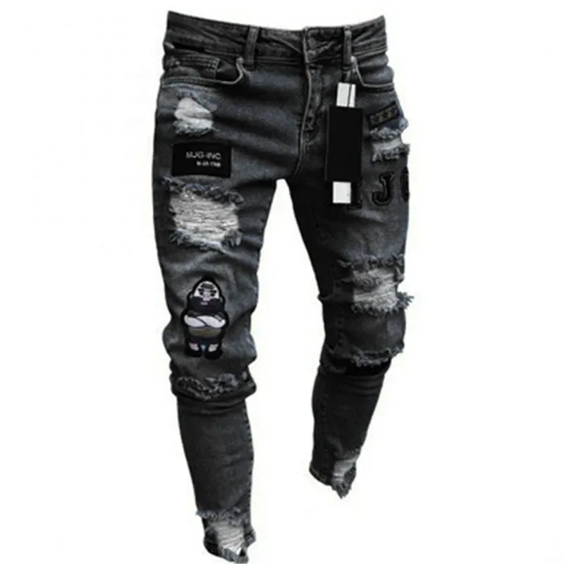 Skinny Ripped Jeans Men Cotton