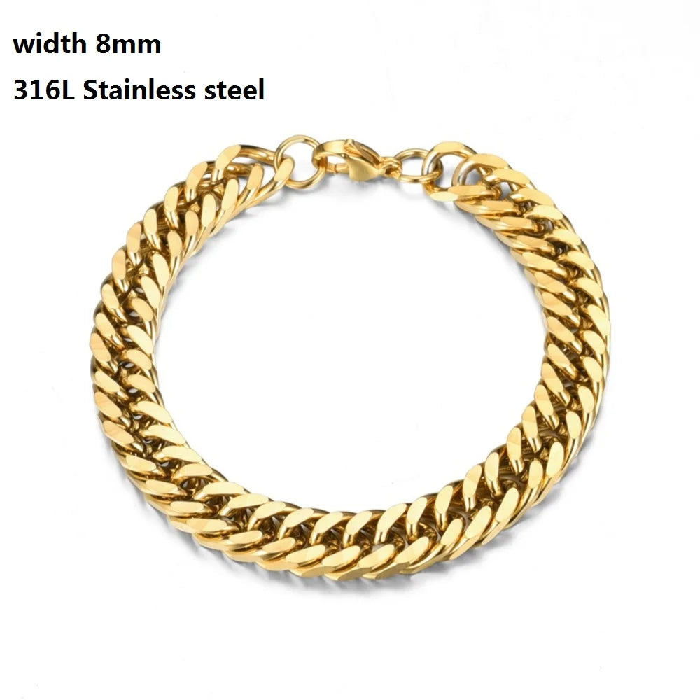 316L Stainless Steel Cuban Chain Bracelet for Men Women