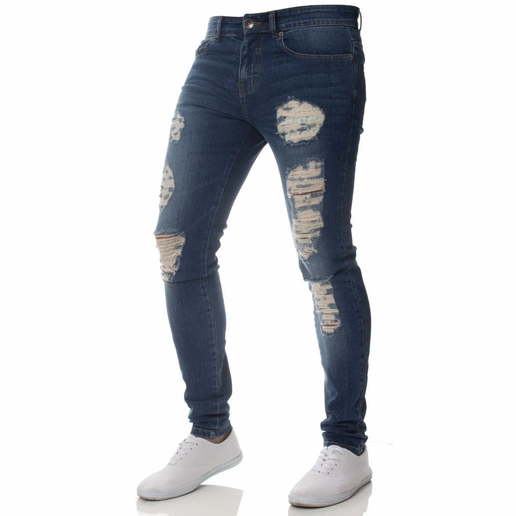 Skinny Ripped Jeans Men Cotton