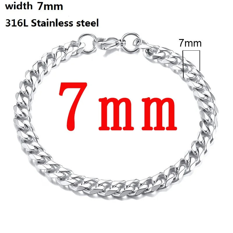 316L Stainless Steel Cuban Chain Bracelet for Men Women