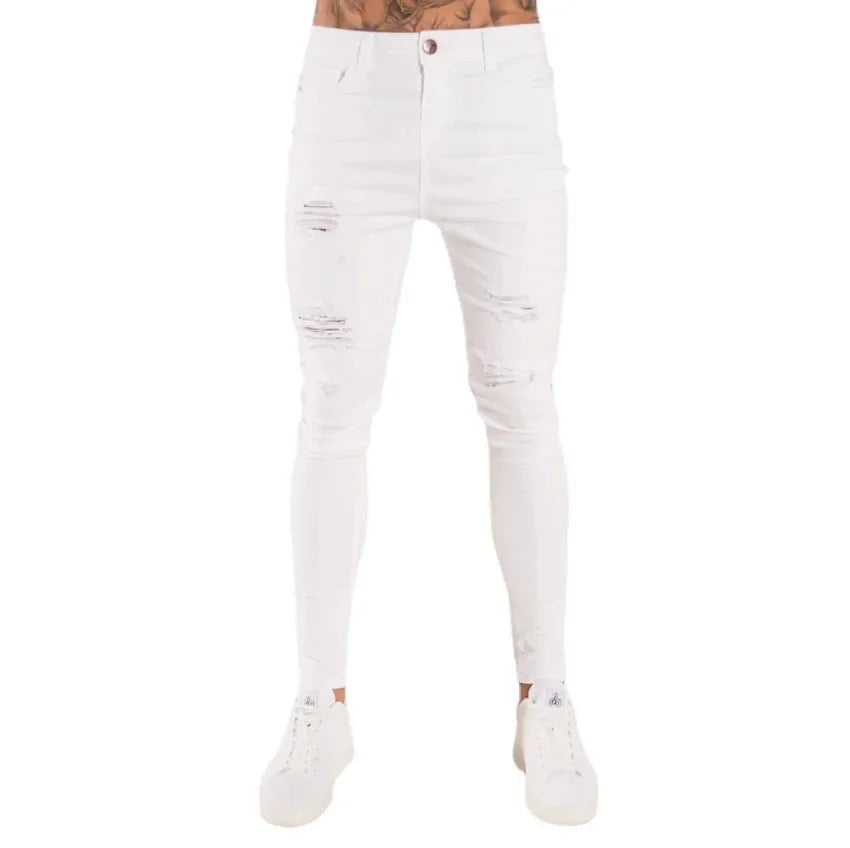 Skinny Ripped Jeans Men Cotton