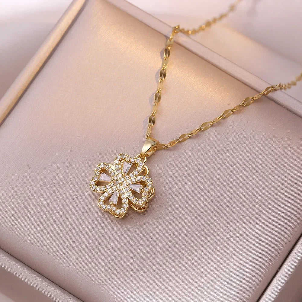 360° Rotating Creative Four-leaf Clover Pendant Necklace for Women