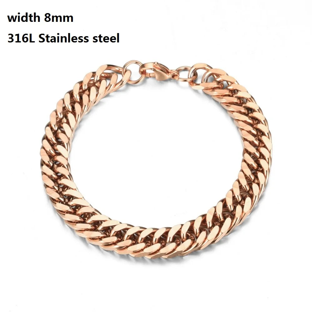 316L Stainless Steel Cuban Chain Bracelet for Men Women