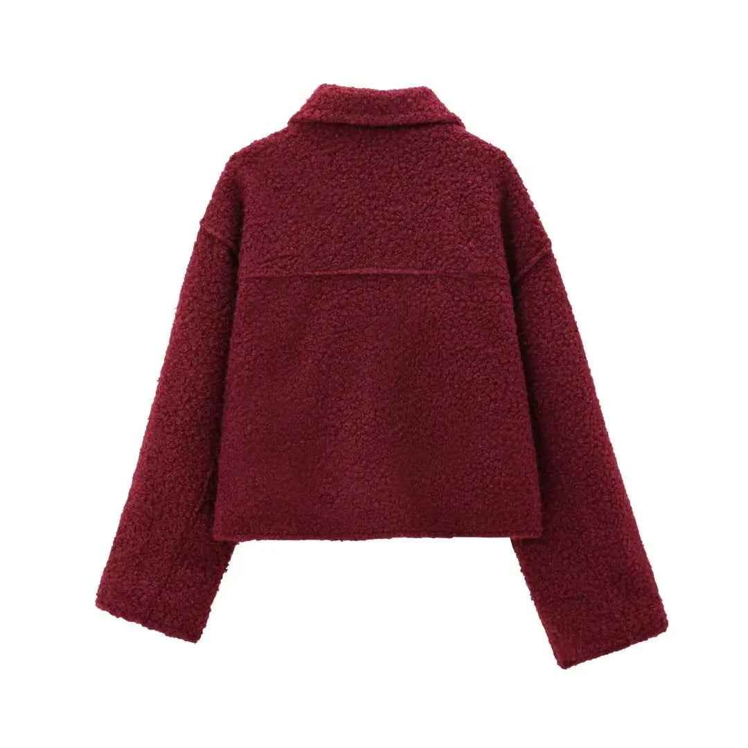 Winter Autumn Fleece Cropped Jacket Lapel