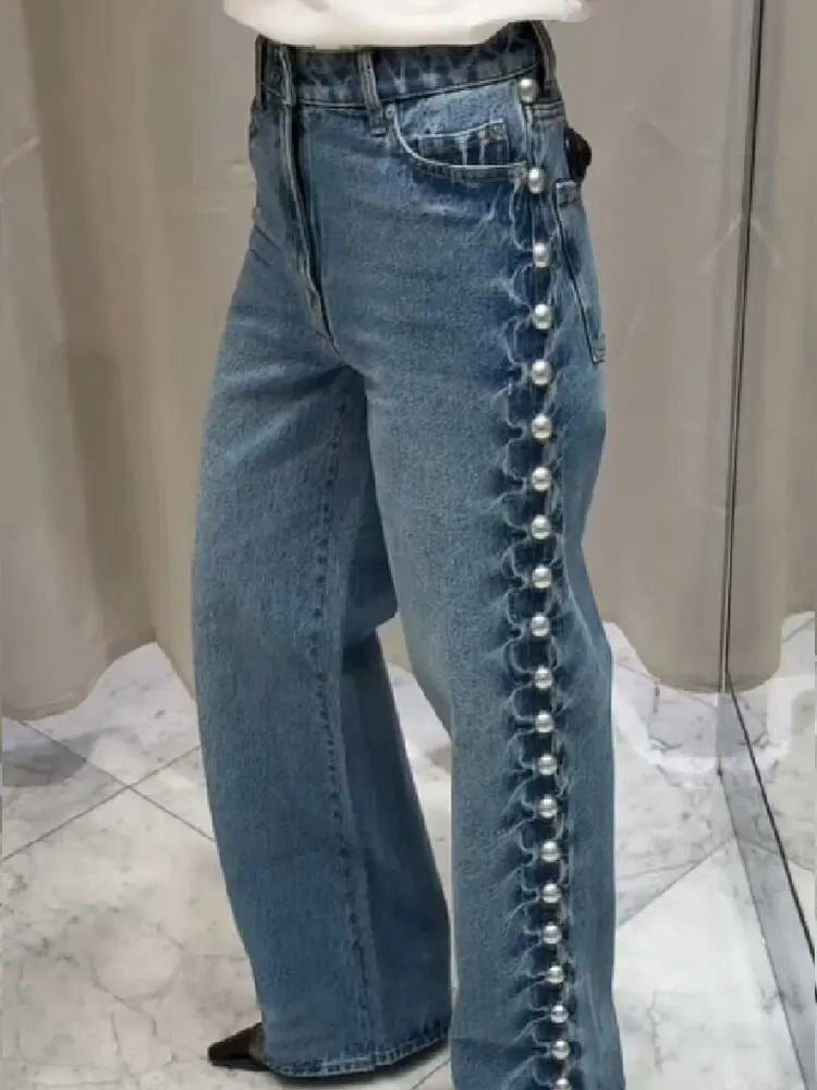 Women Fashion Side Rivet jeans