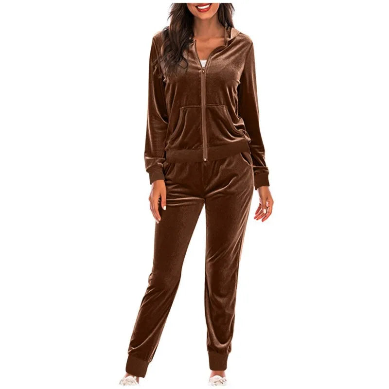 Spring Velvet Tracksuit Womens 2 Piece
