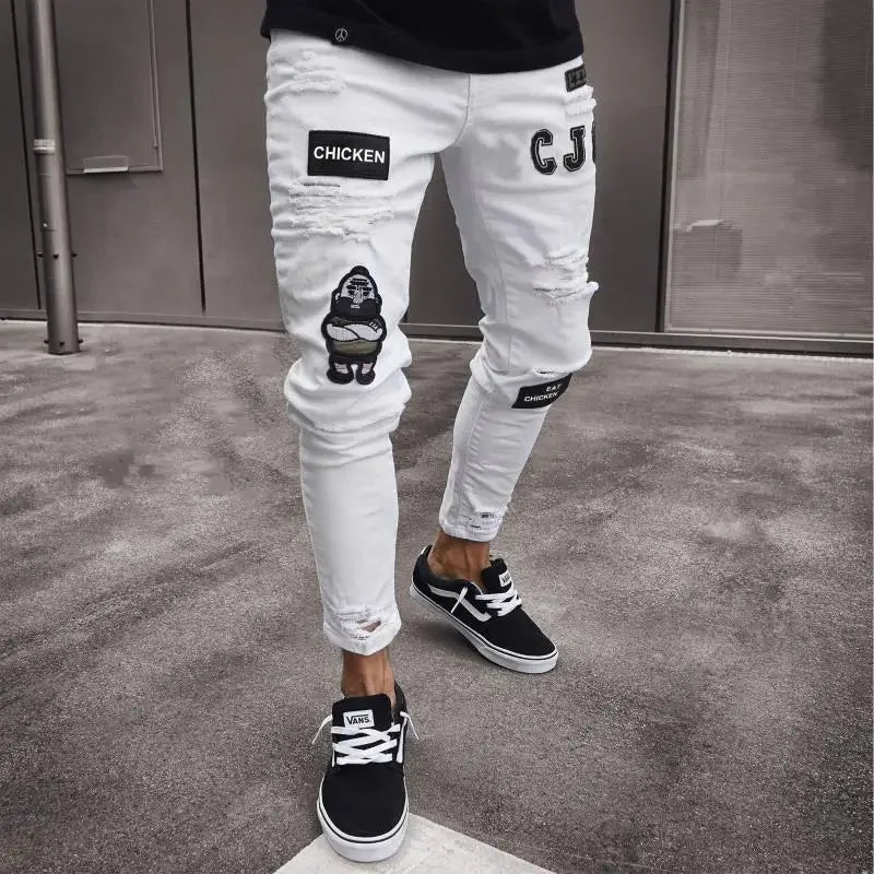 Skinny Ripped Jeans Men Cotton