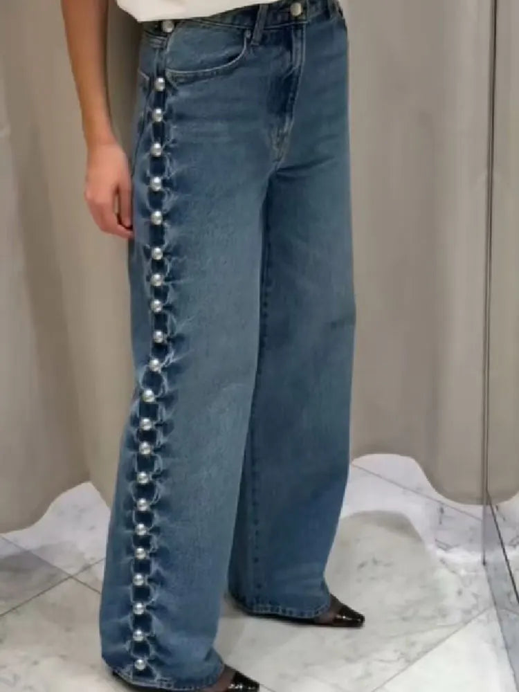 Women Fashion Side Rivet jeans