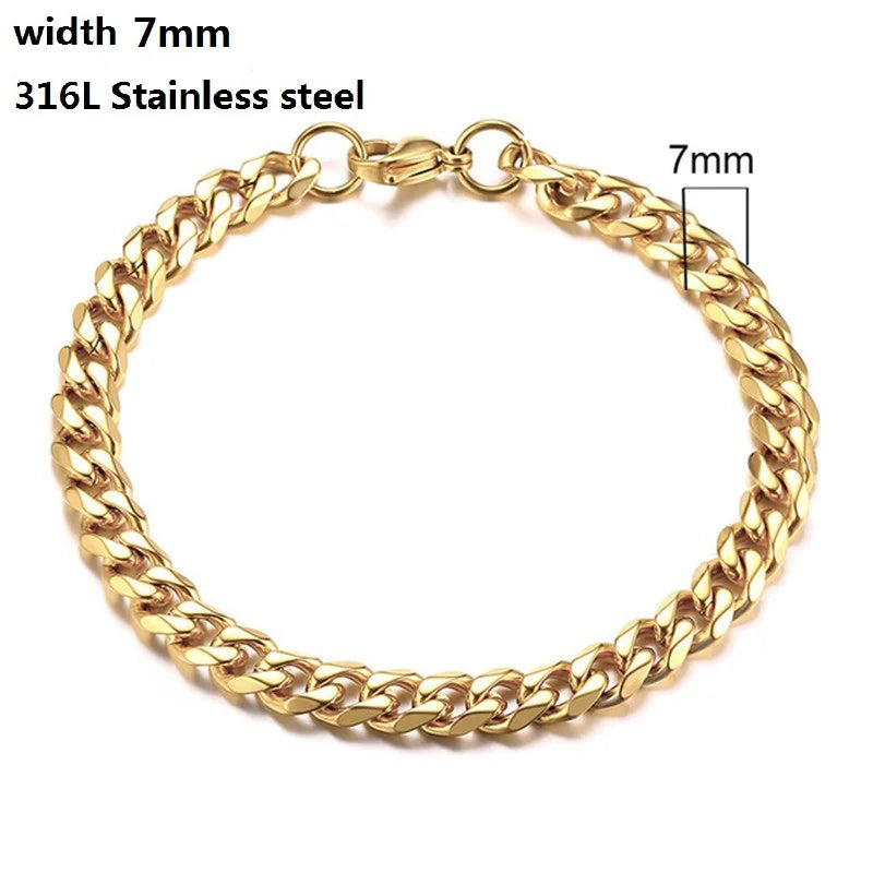 316L Stainless Steel Cuban Chain Bracelet for Men Women