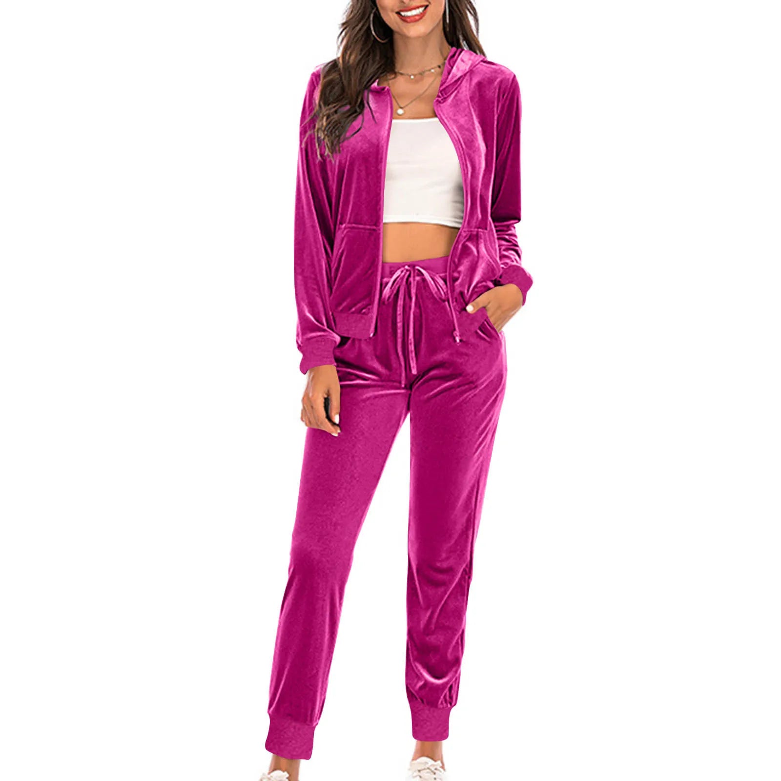 Spring Velvet Tracksuit Womens 2 Piece