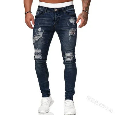 Skinny Ripped Jeans Men Cotton