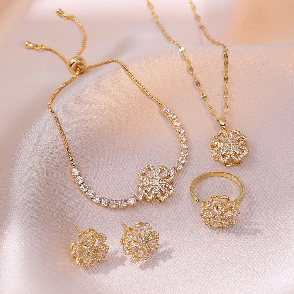 360° Rotating Creative Four-leaf Clover Pendant Necklace for Women