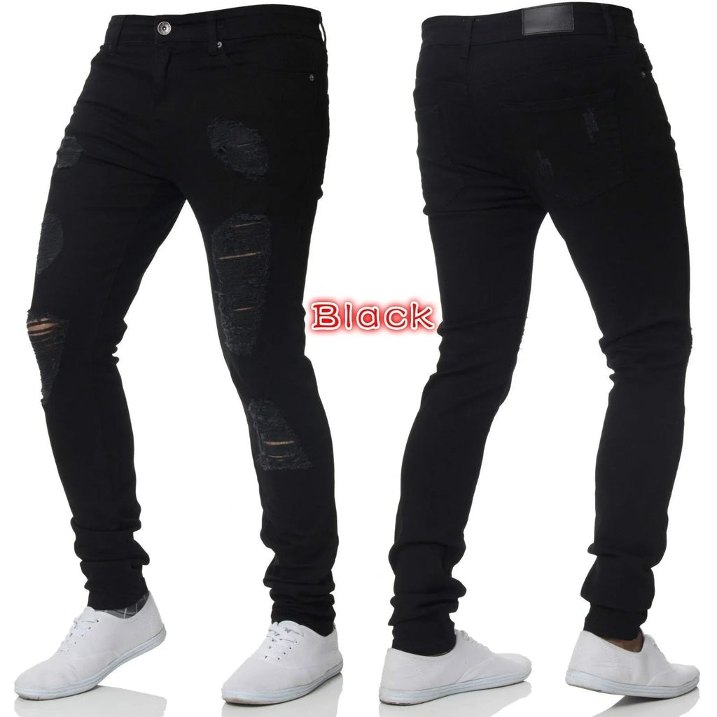 Skinny Ripped Jeans Men Cotton