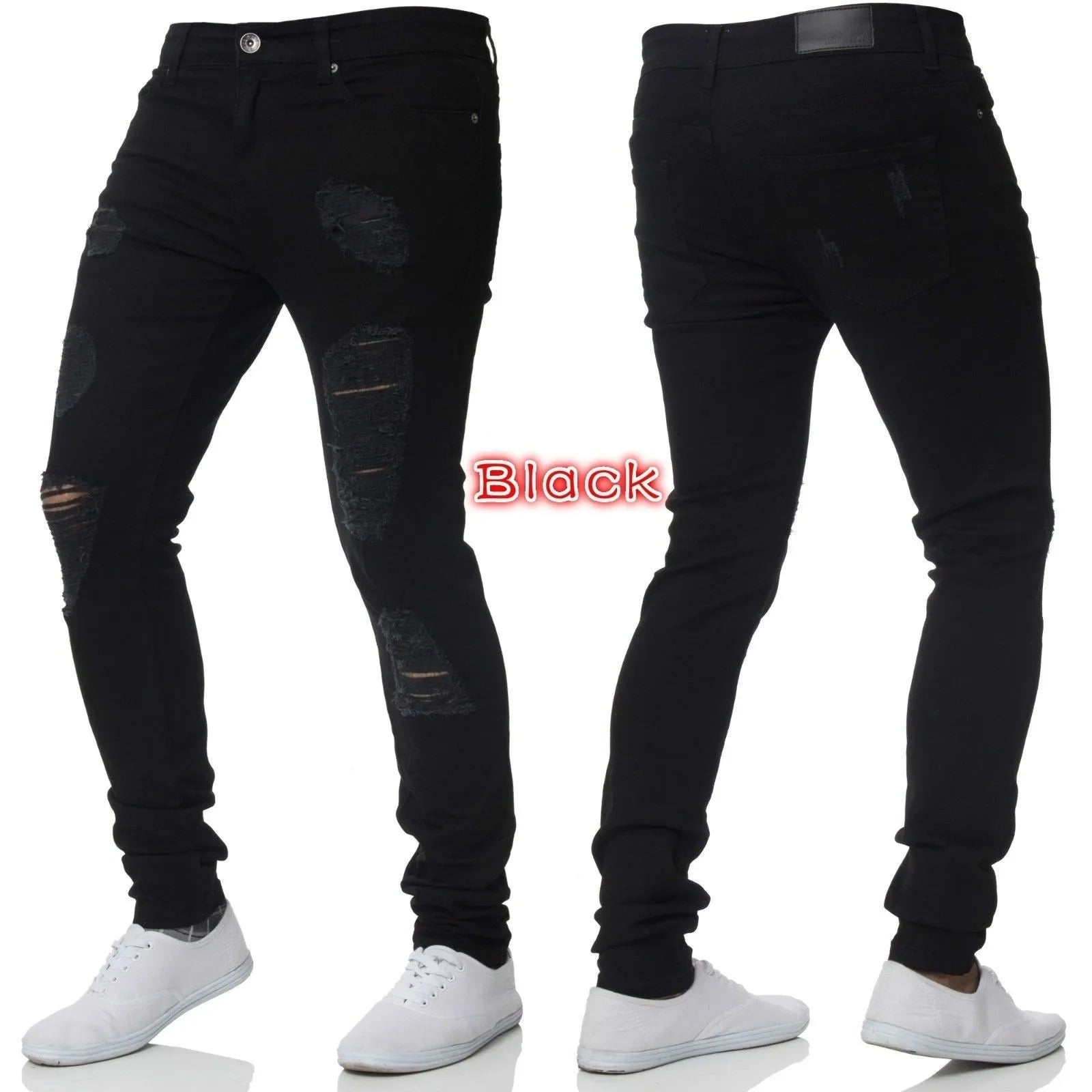 Skinny Ripped Jeans Men Cotton