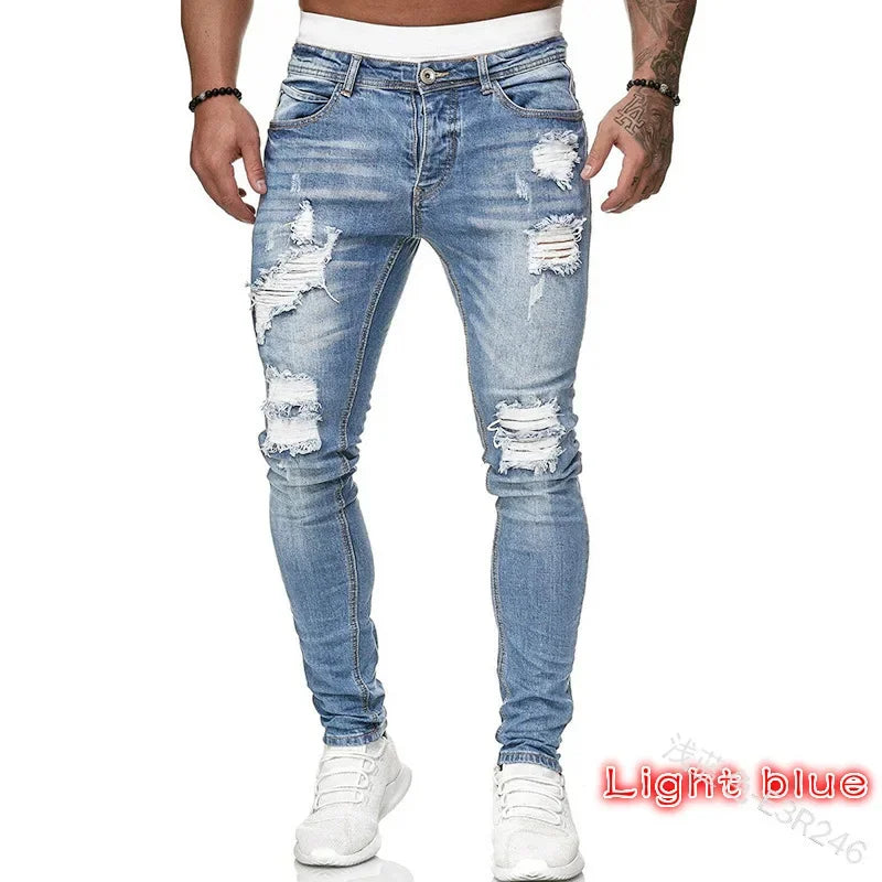 Skinny Ripped Jeans Men Cotton