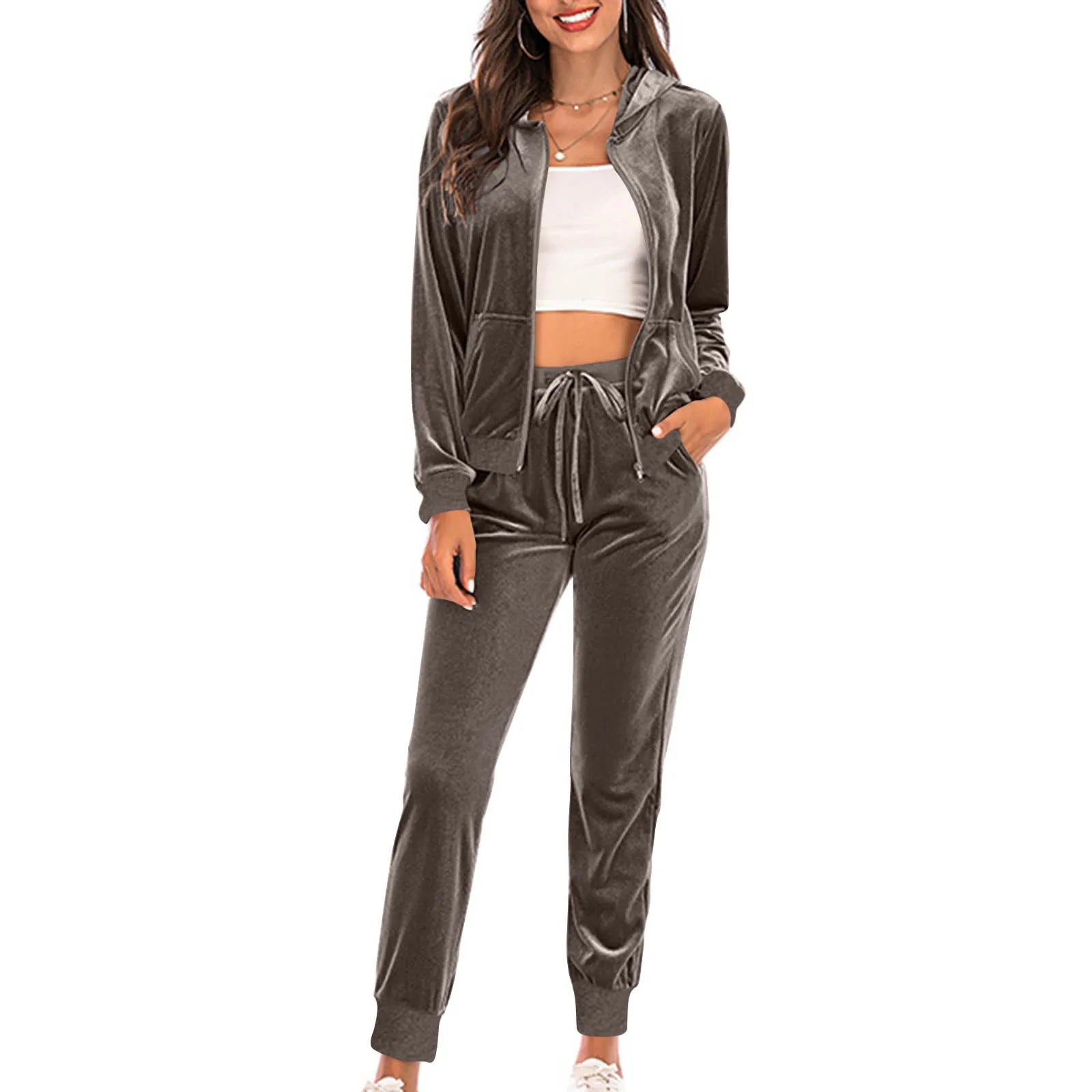 Spring Velvet Tracksuit Womens 2 Piece