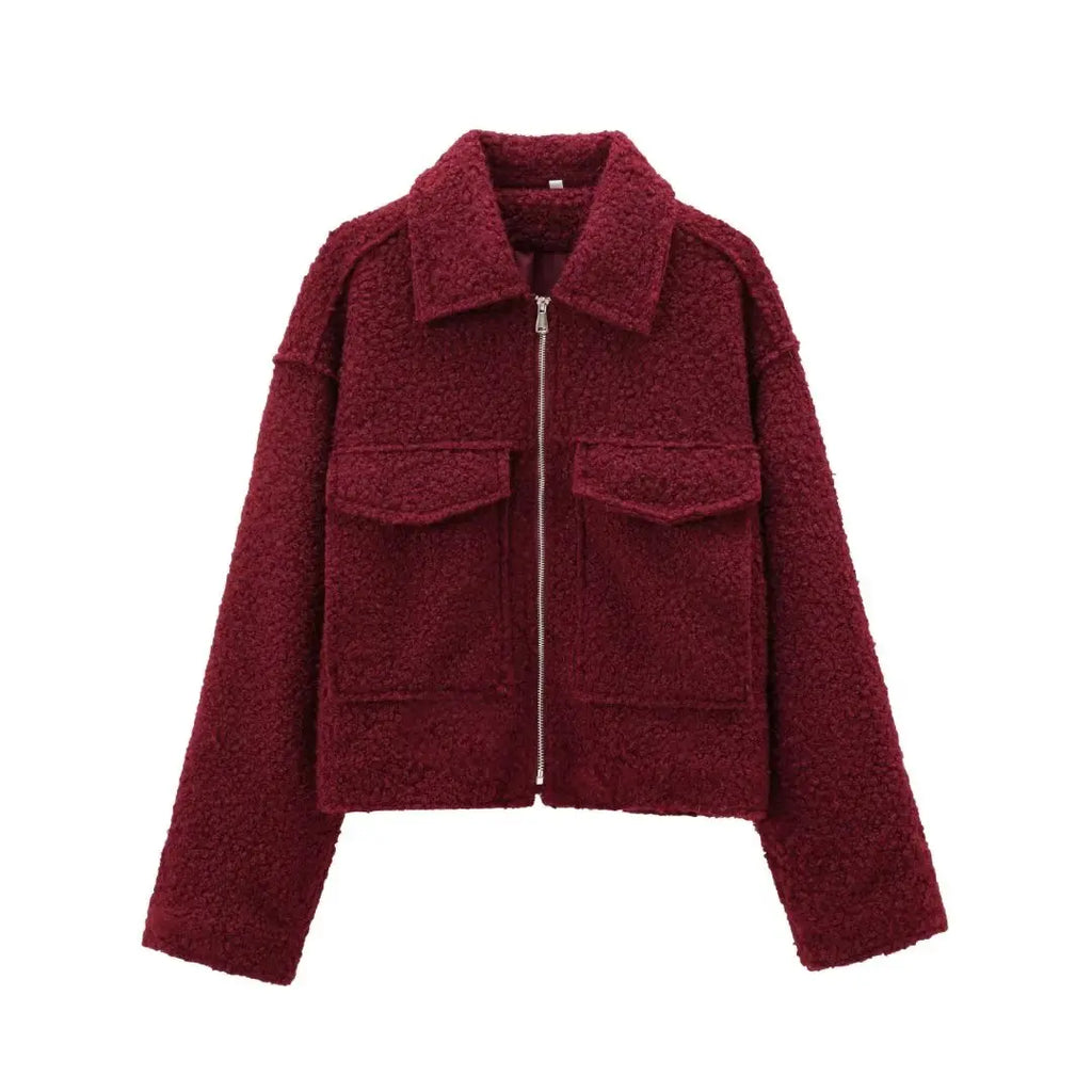 Winter Autumn Fleece Cropped Jacket Lapel