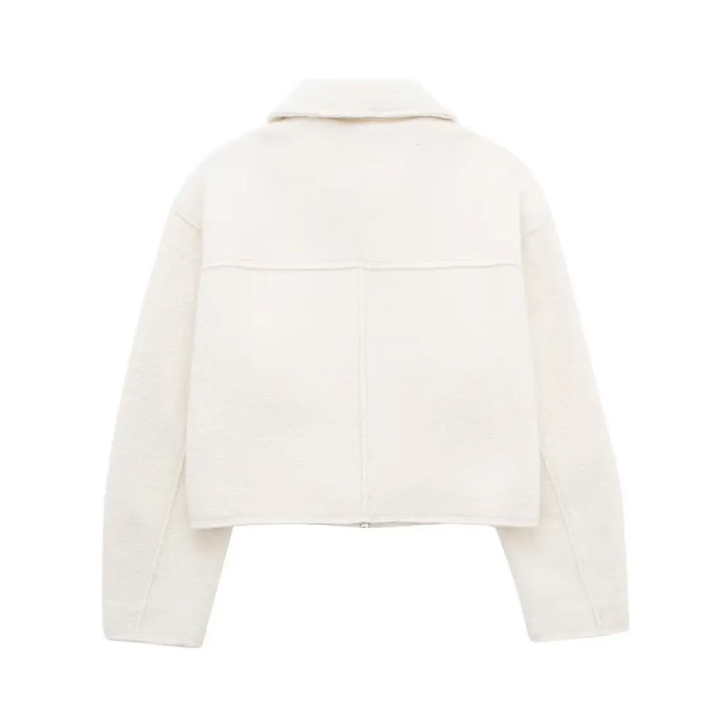 Winter Autumn Fleece Cropped Jacket Lapel